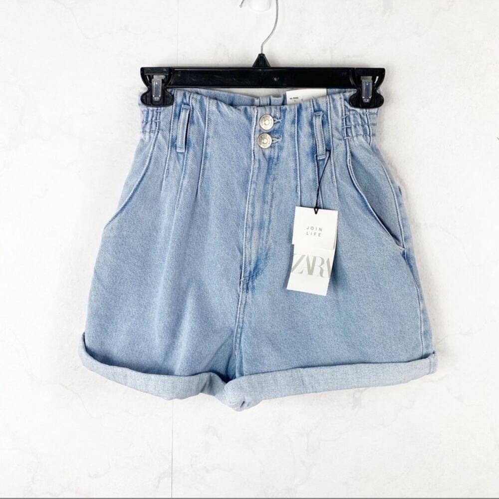 Zara Denim Paperbag High Waist Bermuda Shorts NWT